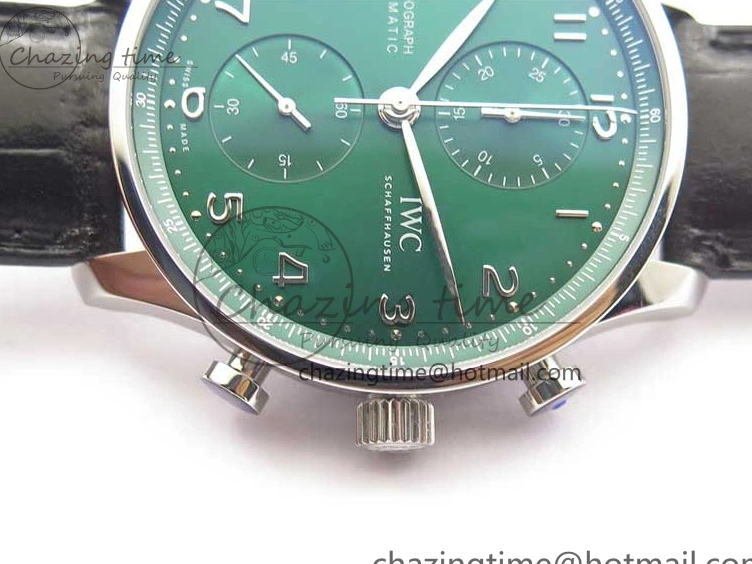 MIROTIME 0410 Elegant Portuguese IW371615 ZF 1:1 Best Edition SS Green Dial on Black Leather Strap A96355 V 7081